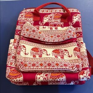 Red Elephant Print Canvas Crossbody Bag - Unbranded